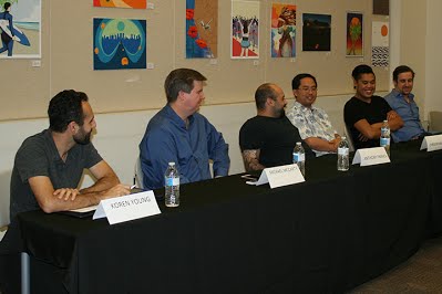 The panelists included (left to right): Koren Young, Post production specialist Michael McCarty, Mobile app developer Anthony Franck, Expert on Search Engine Optimization Chris Miyamoto, Search engine marketer & PPC specialist Joshua Principe, Graphic Designer Brandyn Morelli, Web developer